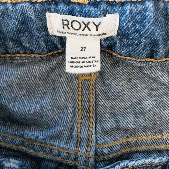 Roxy Originals High Rise Distressed Denim Shorts Size 27 – Frayed Hem 100% Cotto - Picture 4 of 5